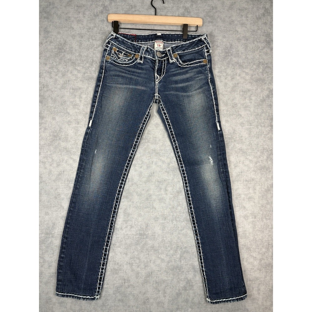 True Religion Julie Super T Jeans Womens 28 Made USA Y2K Thick Stitch Distressed